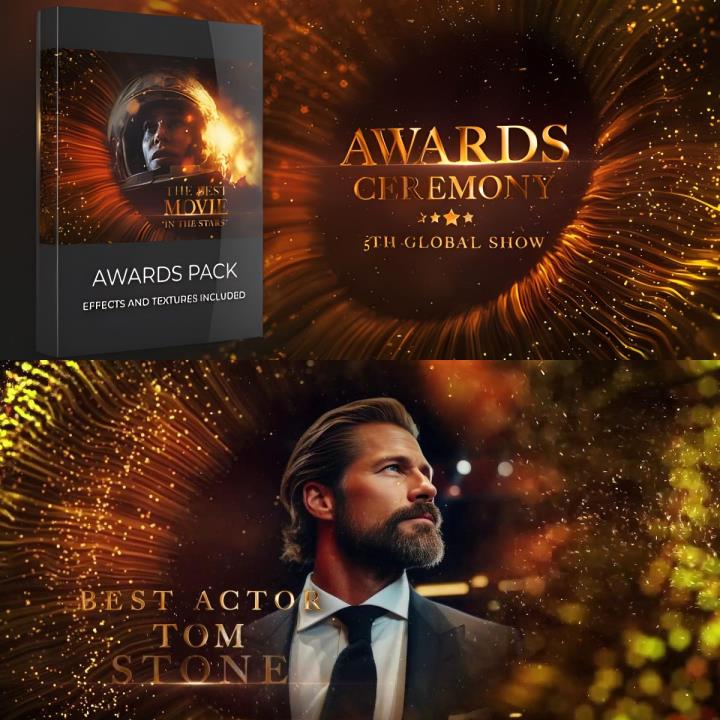 炫丽的金色粒子线圈绽放动画展示颁奖典礼视频晚会包装AE模板