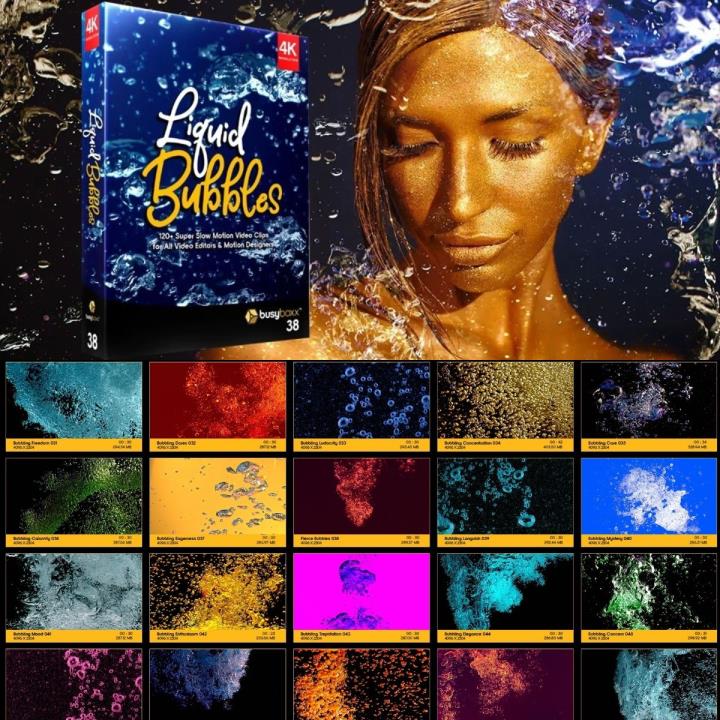 130组液体水花气泡漂浮流体特效动画4K视频后期剪辑素材