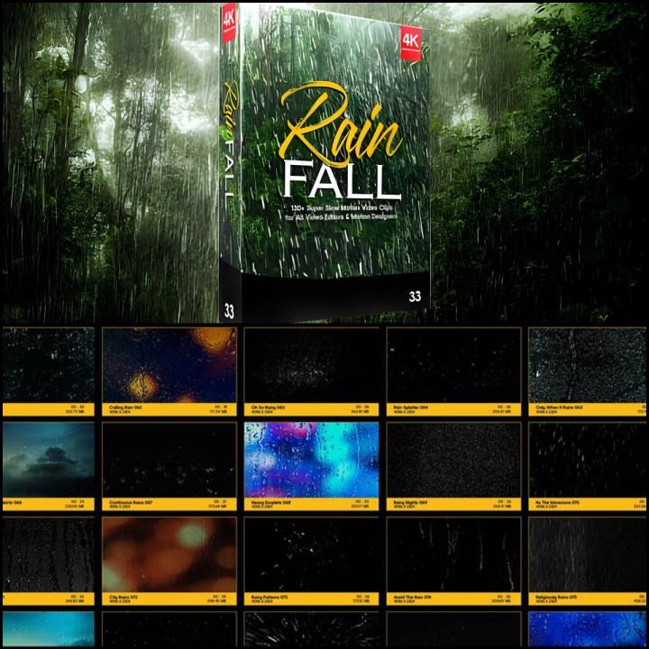 4K视频素材：精选133个逼真下雨场景玻璃雨滴水珠滑落特效动画