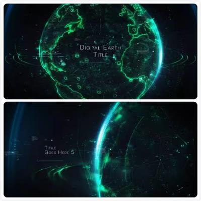 科技感数字地球科幻文字标题ae片头包装开场动画模板