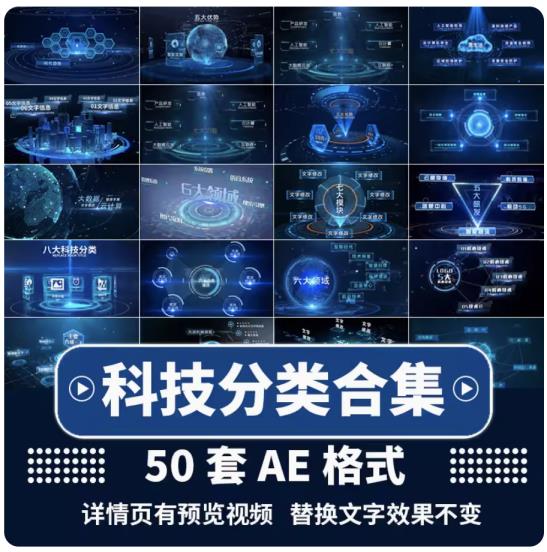 AE模版科技数据分类标题片头4区块链互联网大数据企业宣传片视频