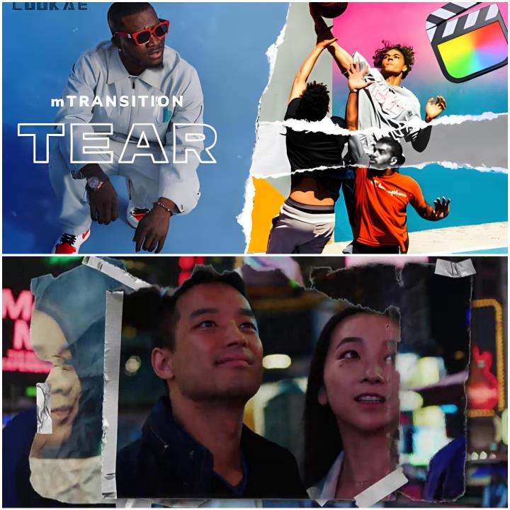 中文版FCPX插件50种动态纸张撕裂效果定格拼贴动画转场过渡预设