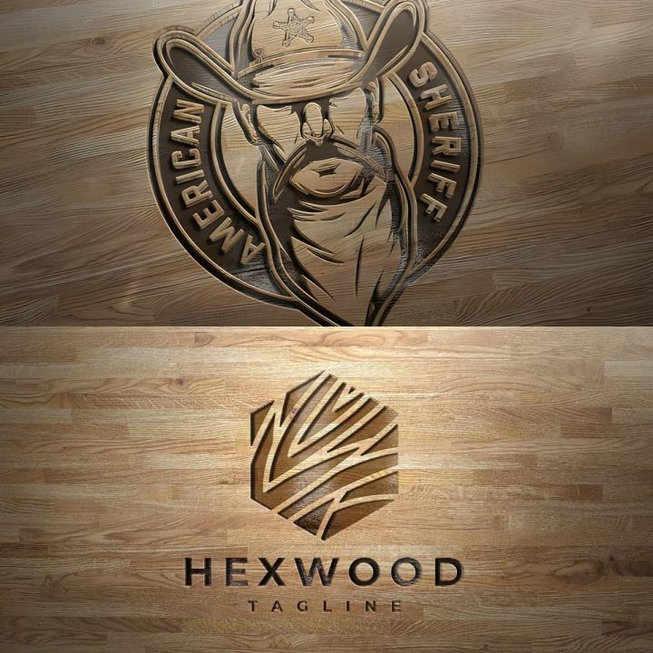 逼真的木质纹理家居行业木刻LOGO品牌标志图像AE模板源文件