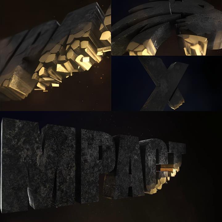 3D碎块凝聚成石头质感三维LOGO电影标志片头AE模板源文件