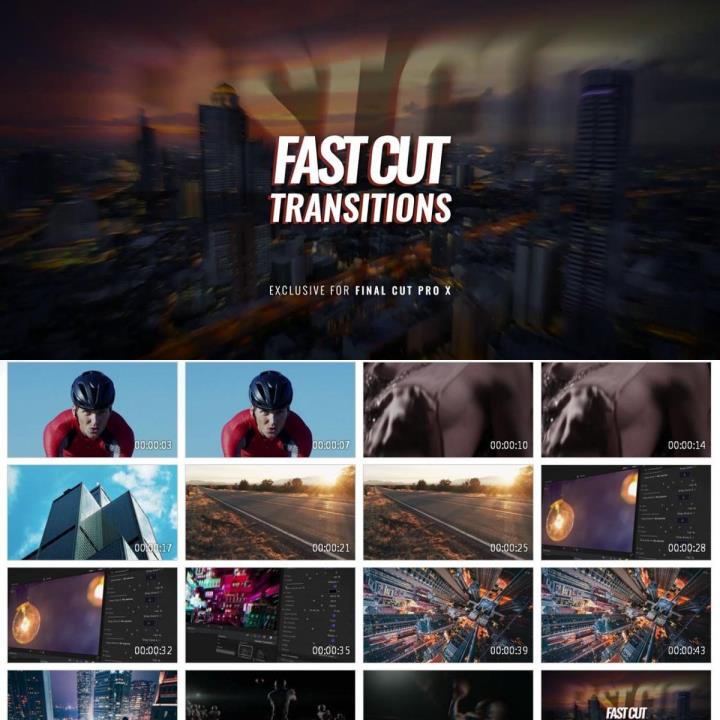 FCPX插件24种预设快速切换闪烁多个画面堆叠转场过渡