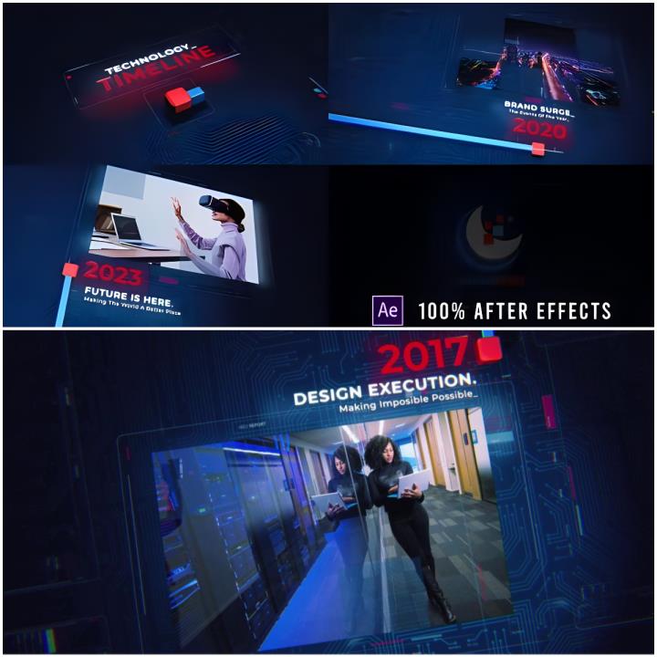 AE模板-3D点线时间线概念技术时间轴演示科技宣传片