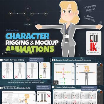 自定义二维卡通MG人物角色骨骼绑定Duik映射动作动画ae模板源文件