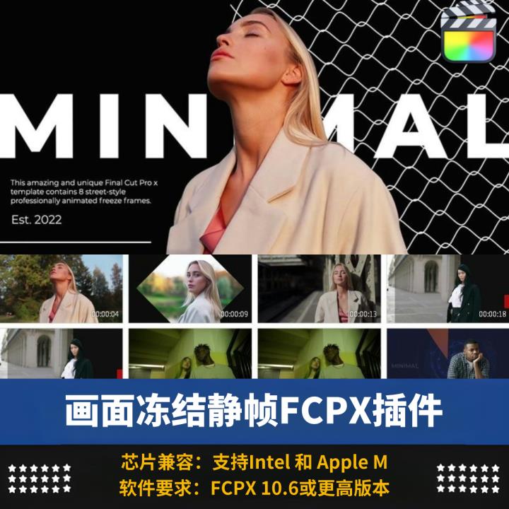 FCPX插件画面冻结静帧人物介绍转场动画预设