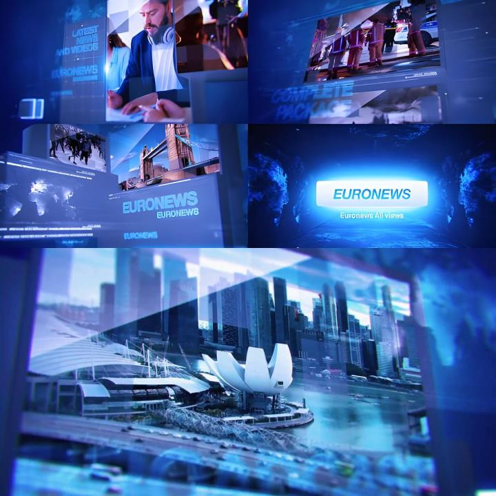 AE模板-经典蓝色科技感新闻包装3D立体旋转动画直播新闻片头