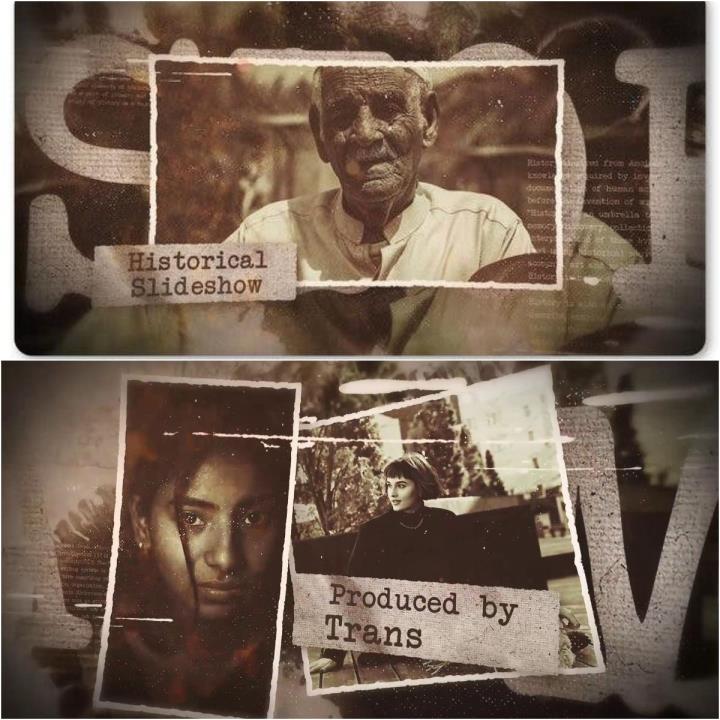 棕褐色复古效果历史时间轴视频纪录片照片相册ae模板源文件素材