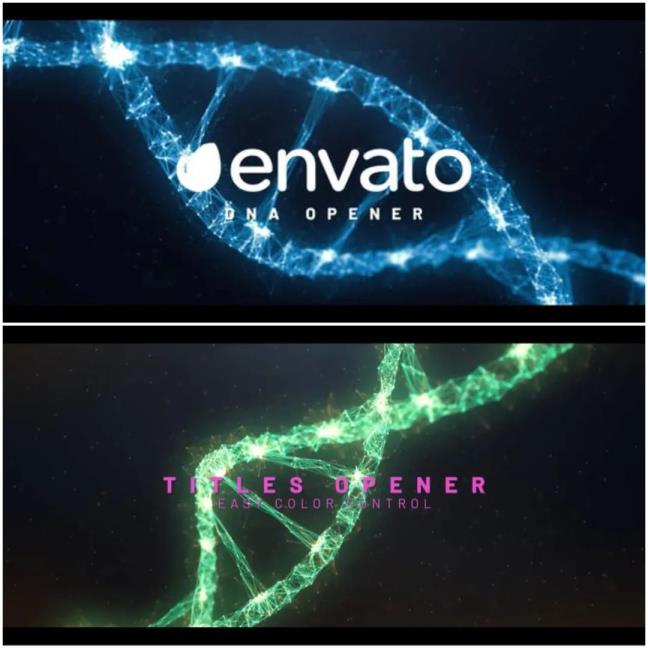 三维DNA模型标题动画生物技术医学健康视频介绍ae模板素材