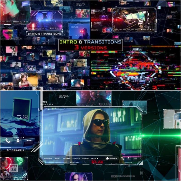 空间感网格矩阵视频墙像素过渡技术片头ae模板源文件素材